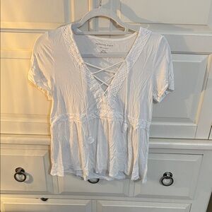 American Eagle Outfitters White Lace Detail Blouse